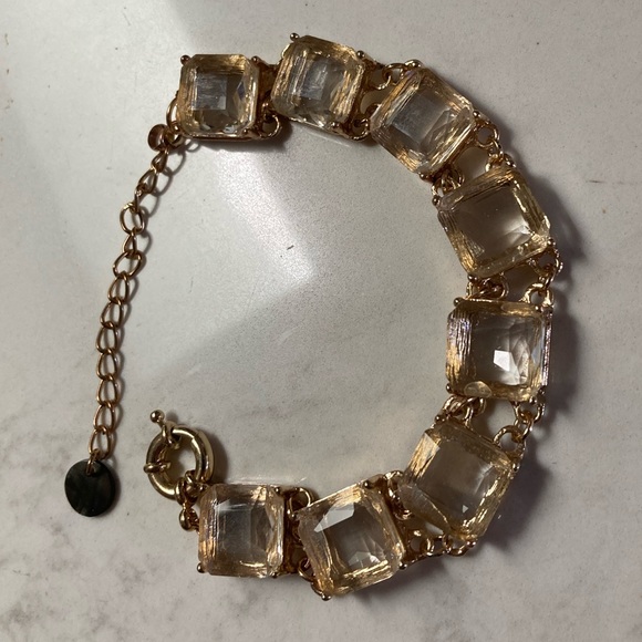 Clear square cut crystal elements 8 stones set in goldtone plating  8-11” length - Picture 1 of 6